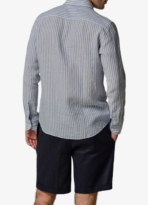 Profuomo Slim fit shirt in linnen - achterkant blauw
