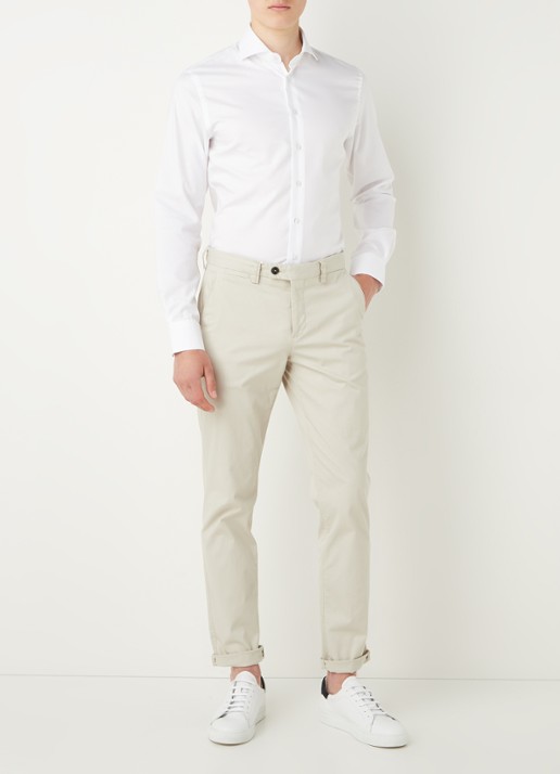 Profuomo Slim fit strijkvrij overhemd - voorkant wit