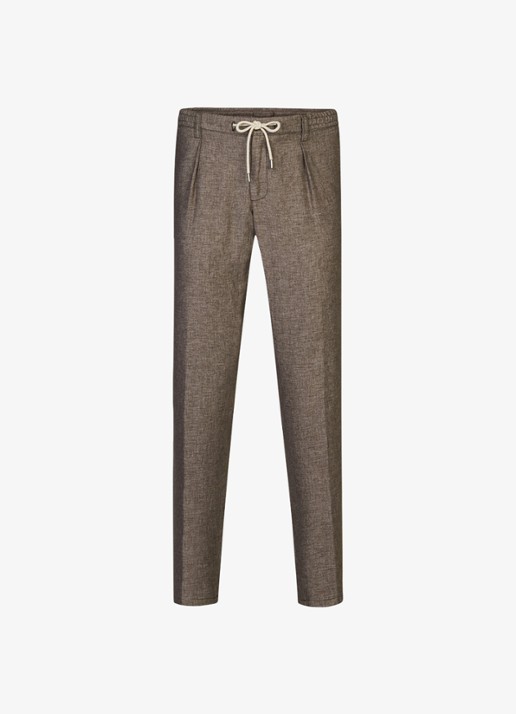 Profuomo Straight fit broek in linnenblend - voorkant bruin