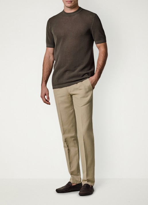 Profuomo Straight fit chino katoen linen blend - voorkant 2 zand