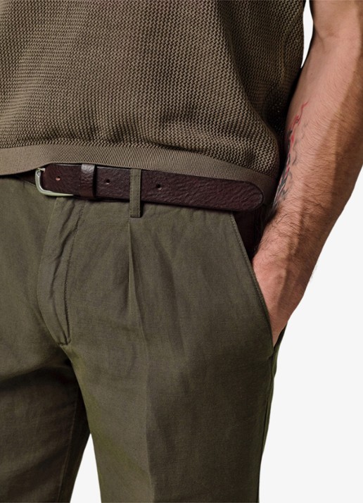 Profuomo Straight fit chino katoen linen blend - detail 2 groen