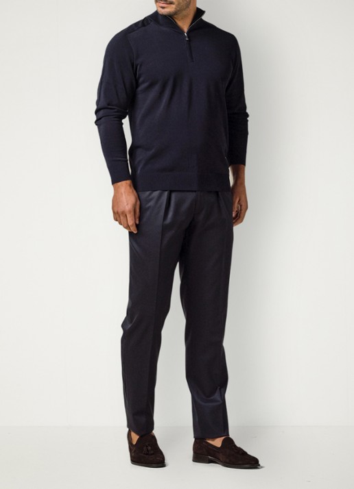 Profuomo Straight fit chino van wol - voorkant 2 donkerblauw