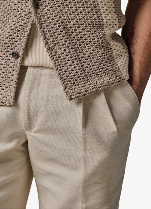 Profuomo Straight fit korte broek in linnenblend - detail 5 wit