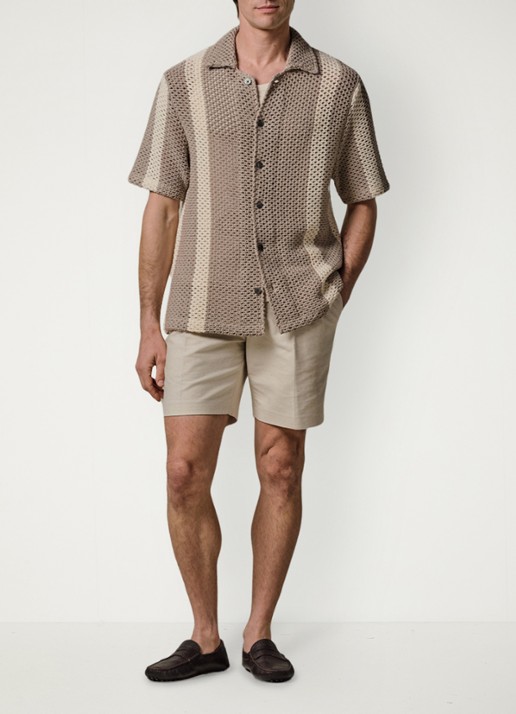 Profuomo Straight fit korte broek in linnenblend - voorkant 2 wit