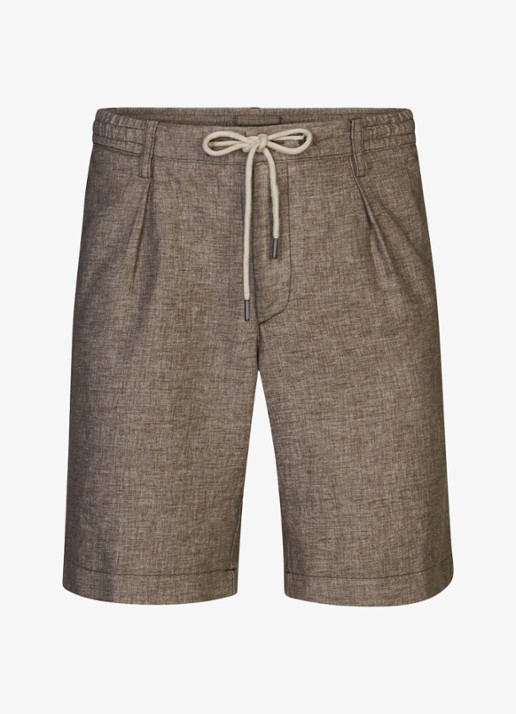 Profuomo Straight fit korte broek in linnenblend - voorkant 4 bruin