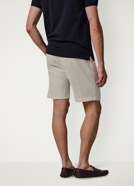 Profuomo Straight fit korte broek in linnenblend - achterkant 6 gebroken wit
