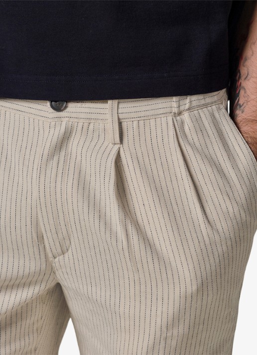 Profuomo Straight fit korte broek in linnenblend - detail 2 gebroken wit