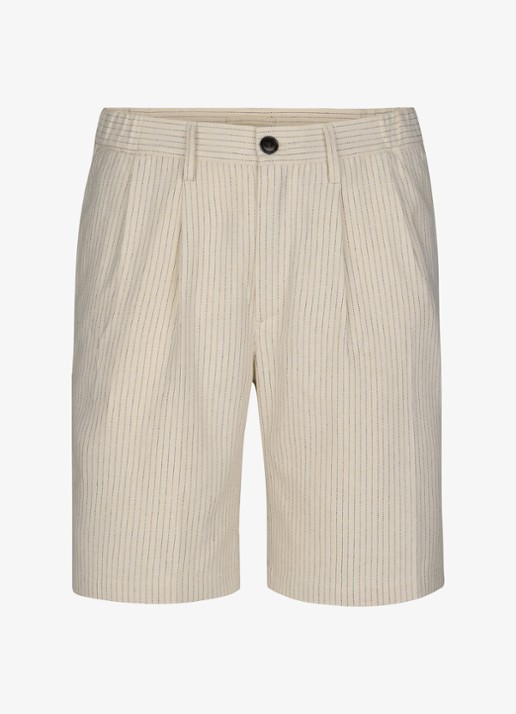 Profuomo Straight fit korte broek in linnenblend - voorkant 4 gebroken wit