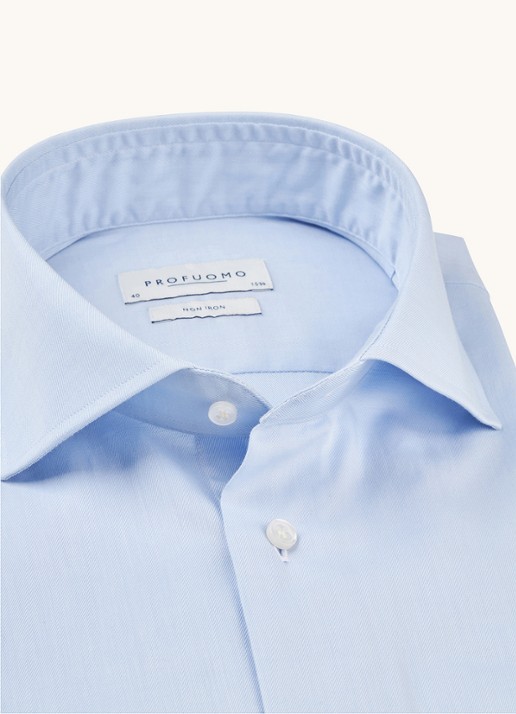Profuomo Strijkvrij slim fit overhemd met cut away kraag - detail 4 lichtblauw