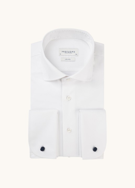 Profuomo Strijkvrij slim fit overhemd met dubbele manchet - voorkant 4 wit