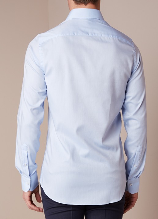 Profuomo Strijkvrij slim fit overhemd met extra lange mouw - achterkant lichtblauw