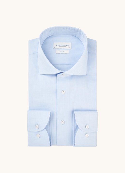 Profuomo Strijkvrij slim fit overhemd met extra lange mouw - voorkant 3 lichtblauw