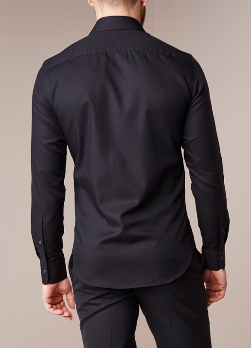 Profuomo Strijkvrij slim fit overhemd met wide spread-kraag - achterkant 5 zwart