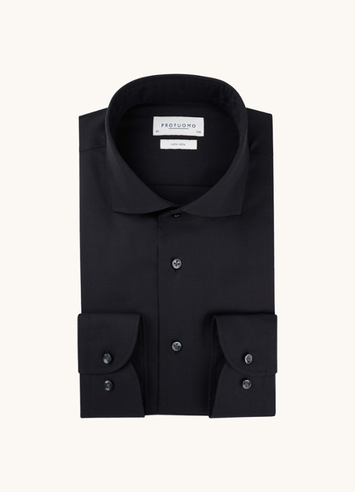Profuomo Strijkvrij slim fit overhemd met wide spread-kraag - voorkant 2 zwart