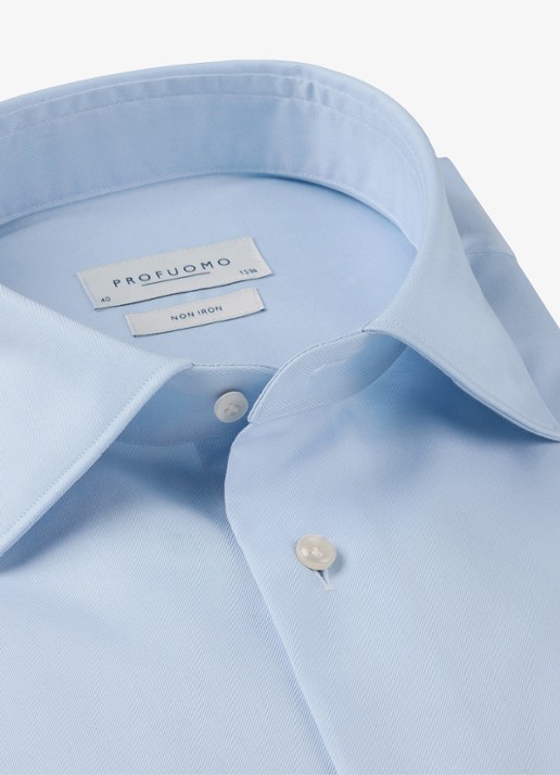 Profuomo Strijkvrij slim fit overhemd met widespread kraag - detail lichtblauw