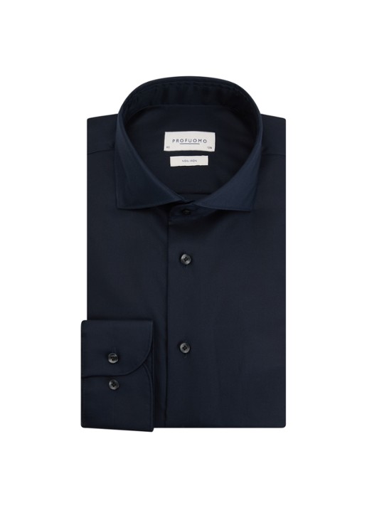 Profuomo Strijkvrij slim fit overhemd - voorkant 2 donkerblauw