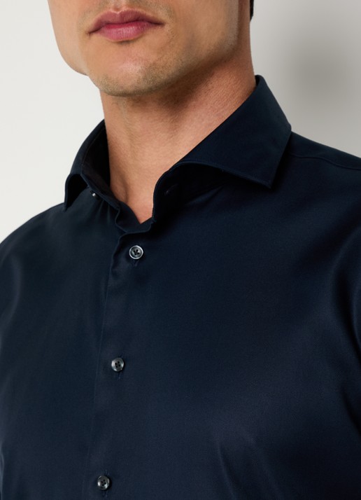 Profuomo Strijkvrij slim fit overhemd - detail 5 donkerblauw