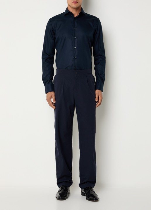 Profuomo Strijkvrij slim fit overhemd - voorkant 3 donkerblauw