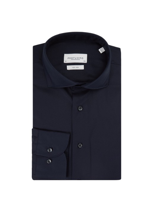 Profuomo Strijkvrij slim fit overhemd - voorkant 2 donkerblauw