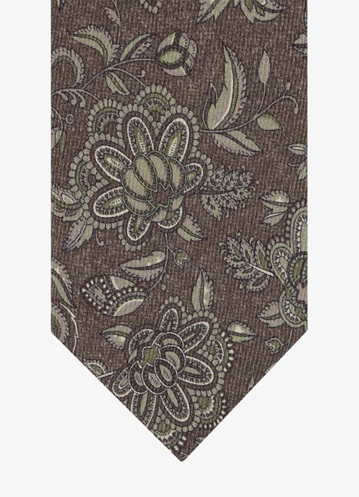 Profuomo Stropdas van zijde met bloemenprint - detail bruin
