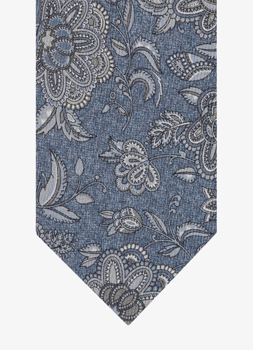 Profuomo Stropdas van zijde met bloemenprint - detail 2 blauw