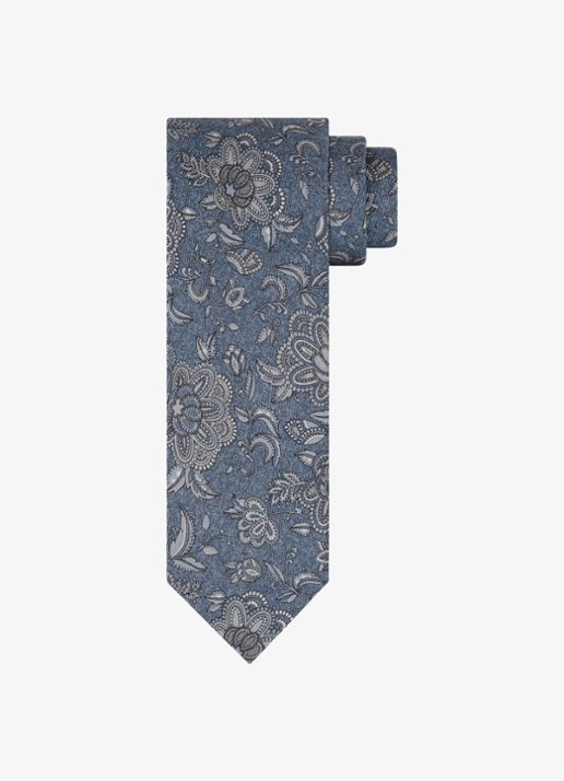 Profuomo Stropdas van zijde met bloemenprint - voorkant blauw