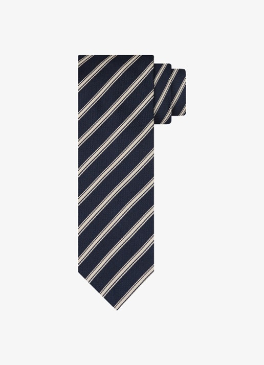 Profuomo Stropdas van zijde met streepprint - voorkant donkerblauw