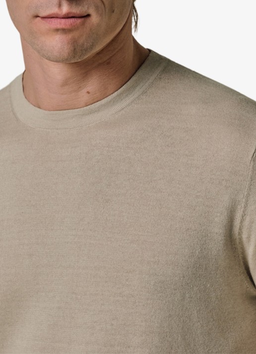 Profuomo T-shirt in linnenblend met ronde hals - detail 7 beige