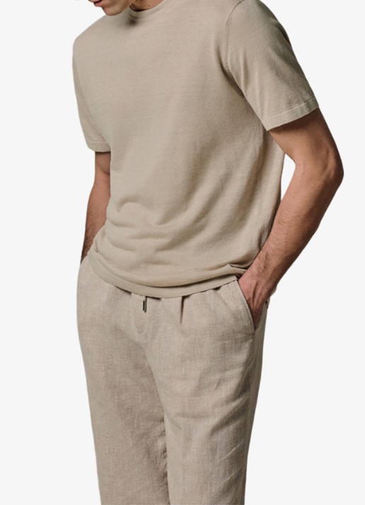 Profuomo T-shirt in linnenblend met ronde hals - detail 8 beige