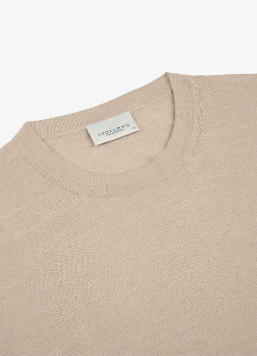 Profuomo T-shirt in linnenblend met ronde hals - detail 10 beige