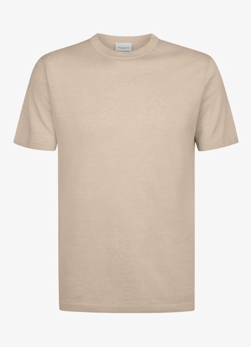 Profuomo T-shirt in linnenblend met ronde hals - voorkant 3 beige