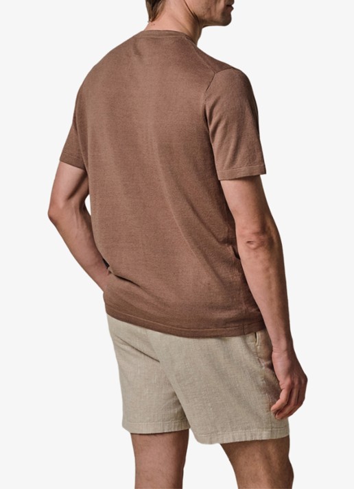 Profuomo T-shirt in linnenblend met ronde hals - achterkant clay