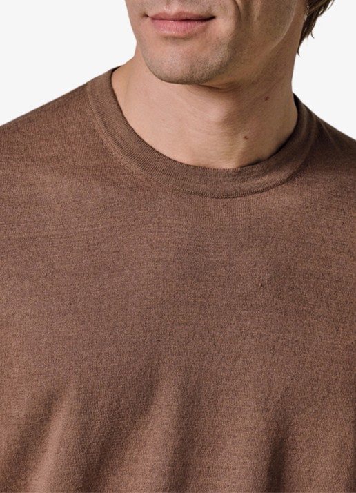 Profuomo T-shirt in linnenblend met ronde hals - detail 5 clay