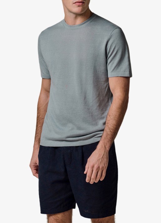 Profuomo T-shirt in linnenblend met ronde hals - detail 2 blauwgrijs