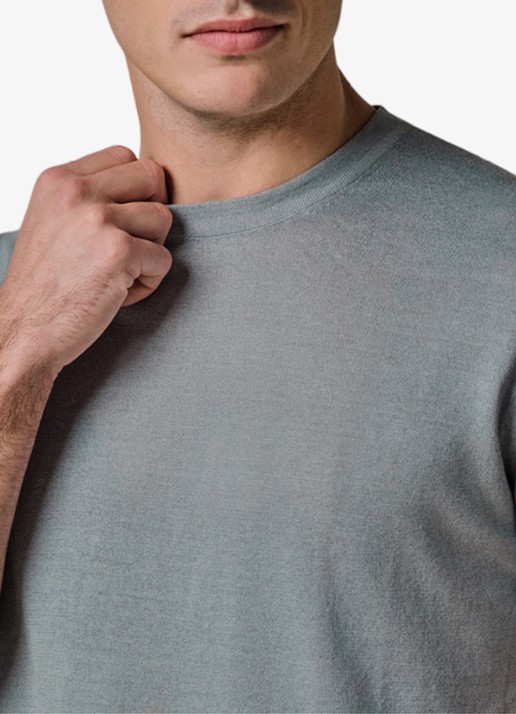 Profuomo T-shirt in linnenblend met ronde hals - detail 3 blauwgrijs