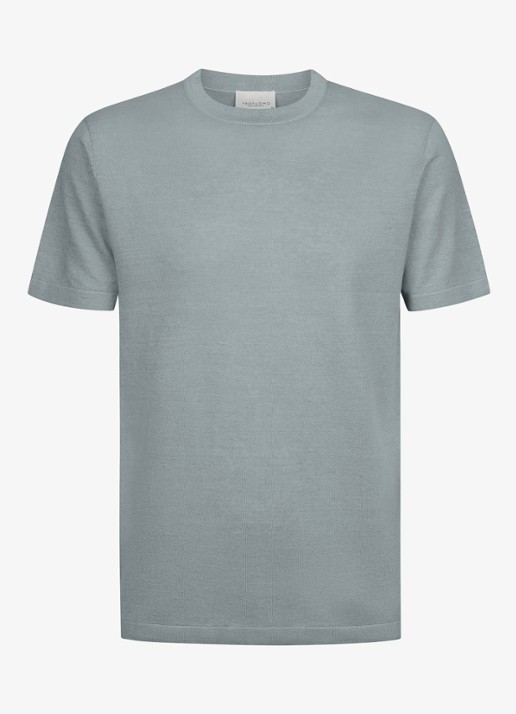 Profuomo T-shirt in linnenblend met ronde hals - voorkant 5 blauwgrijs