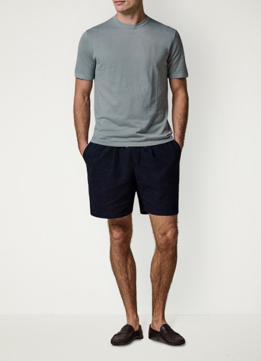 Profuomo T-shirt in linnenblend met ronde hals - voorkant 6 blauwgrijs