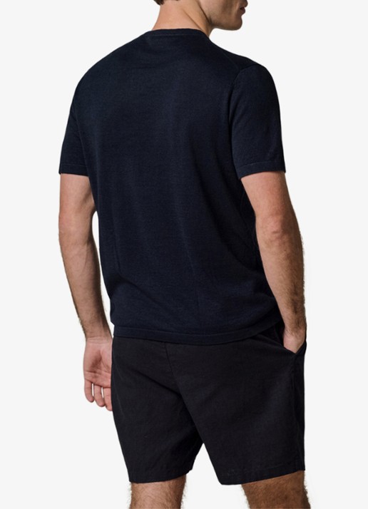 Profuomo T-shirt in linnenblend met ronde hals - achterkant blauw