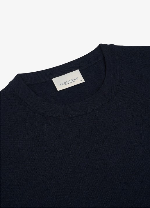 Profuomo T-shirt in linnenblend met ronde hals - detail 5 blauw