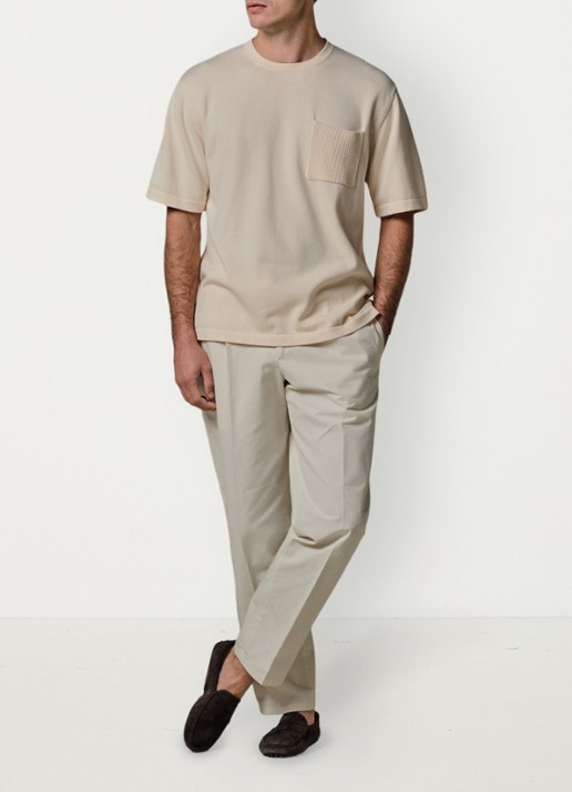 Profuomo T-shirt met borstzak - voorkant 6 gebroken wit