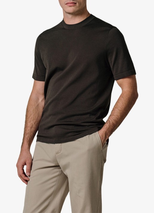 Profuomo T-shirt met ronde hals - detail 2 donkerbruin