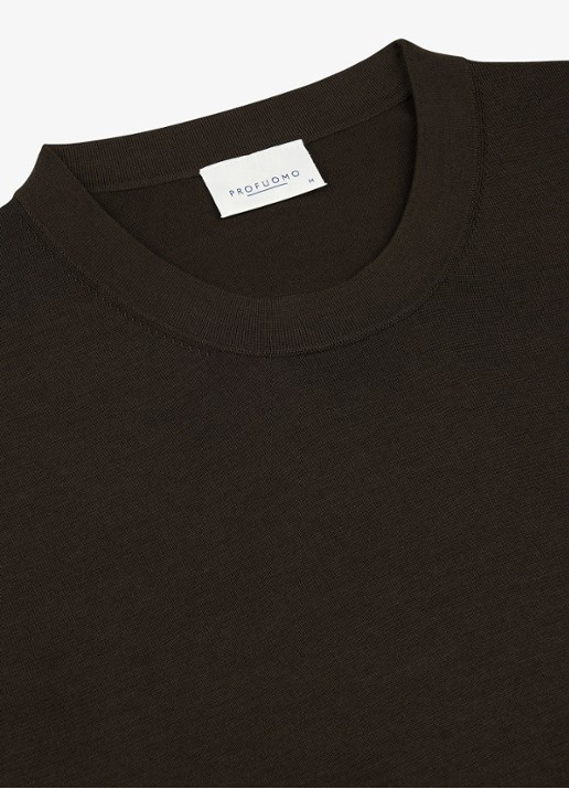 Profuomo T-shirt met ronde hals - detail 4 donkerbruin