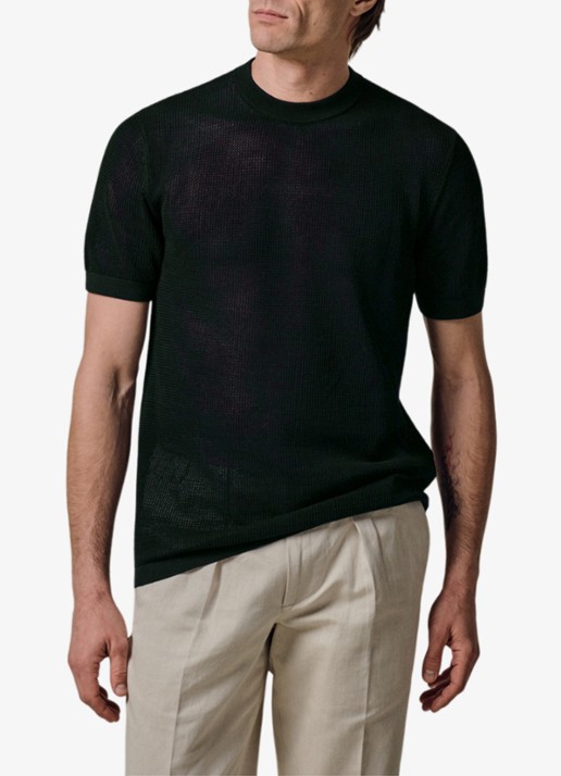 Profuomo T-shirt met structuur - detail 3 donkerblauw