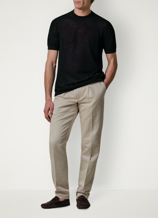 Profuomo T-shirt met structuur - voorkant 2 donkerblauw