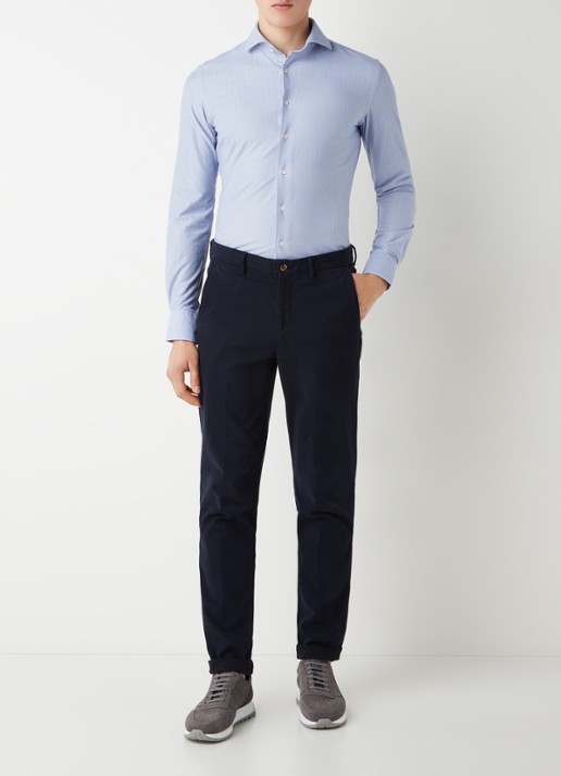Profuomo The Knitted Shirt slim fit overhemd met stretch - voorkant lichtblauw