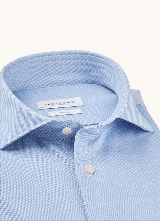 Profuomo The Knitted Shirt slim fit overhemd met stretch - detail 5 lichtblauw