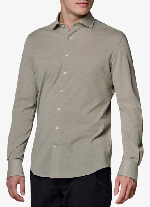 Profuomo The knitted shirt slim fit overhemd van piqué katoen