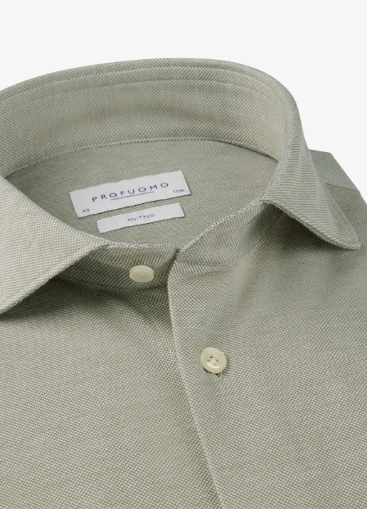 Profuomo The knitted shirt slim fit overhemd van piqué katoen - detail 4 middengroen