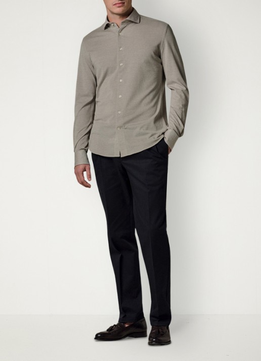 Profuomo The knitted shirt slim fit overhemd van piqué katoen - voorkant 6 middengroen