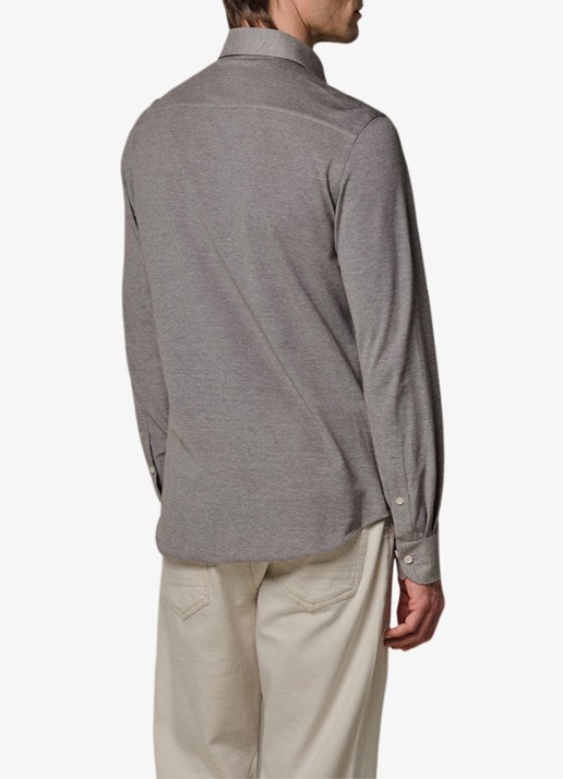 Profuomo The knitted shirt slim fit overhemd van piqué katoen - achterkant 6 bruin